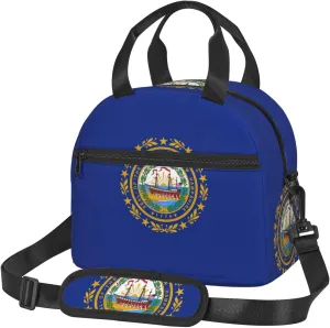 New Hampshire State Flag Print Versatile Lunch Bag Insulated Lunch Tote With Adjustable Strap, Perfect For Adults
