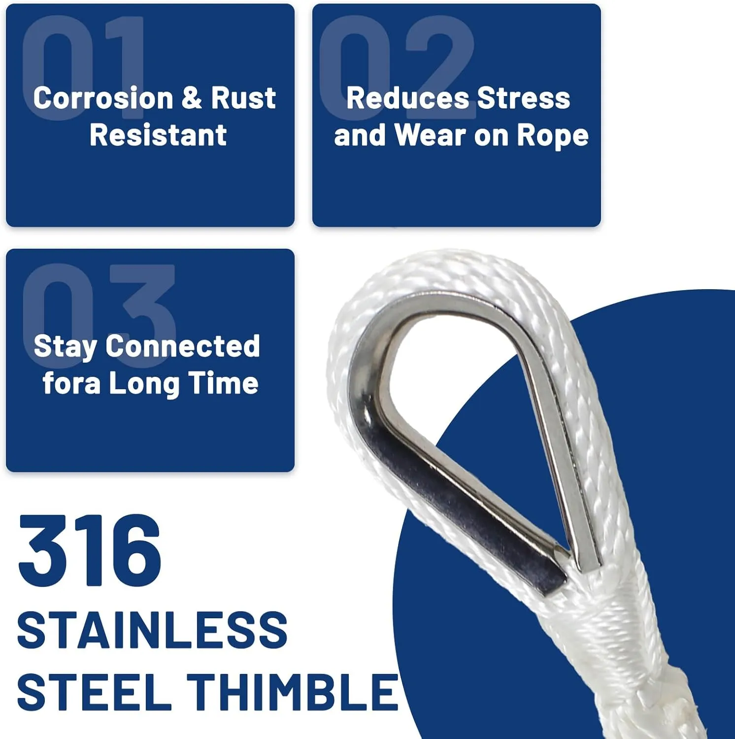 NEWSEED Anchor Rope 3/8" x 150FT Solid Braid Boat Anchor Line – 4035 lbs Break Strength, Marine Grade Rope with 316 Stainless Thimble – Heavy Duty Docking Line for Boats, Kayaks, Fishing, White