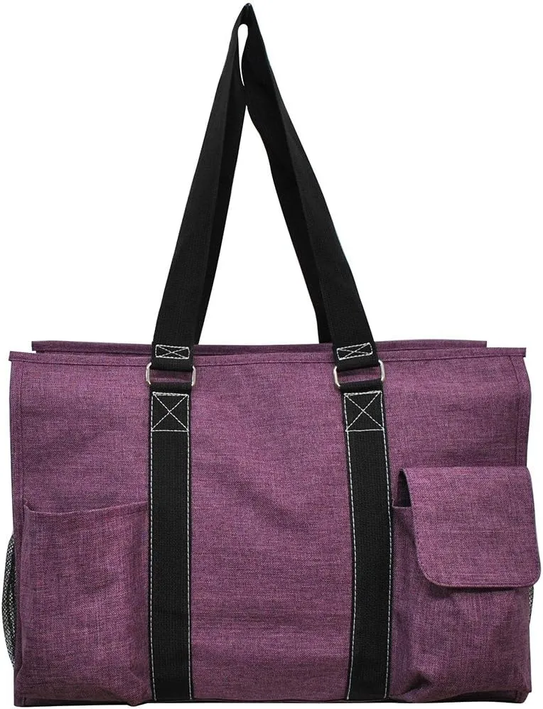 NGIL Cherry Crosshatch Solid Print Large Zippered Caddy Organizer Tote Bag