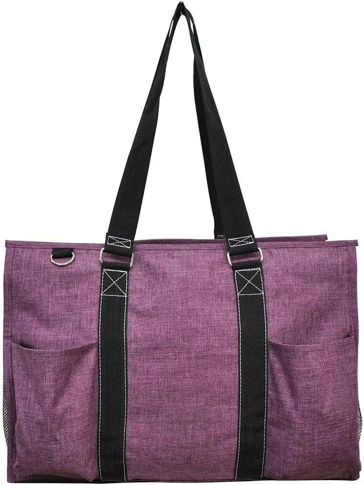NGIL Cherry Crosshatch Solid Print Large Zippered Caddy Organizer Tote Bag