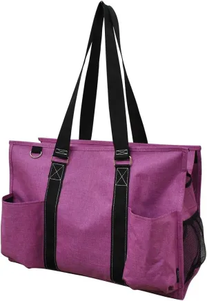 NGIL Crosshatch Solid Print Large Zippered Caddy Organizer Tote Bag (FUSCIA)