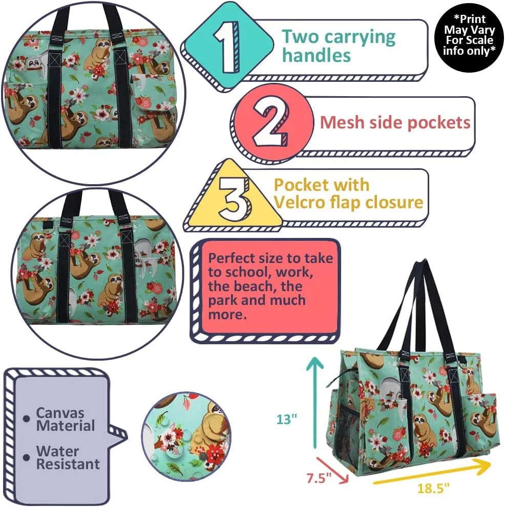 NGIL Crosshatch Solid Print Large Zippered Caddy Organizer Tote Bag (FUSCIA)