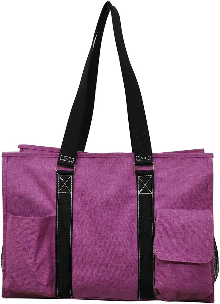 NGIL Crosshatch Solid Print Large Zippered Caddy Organizer Tote Bag (FUSCIA)