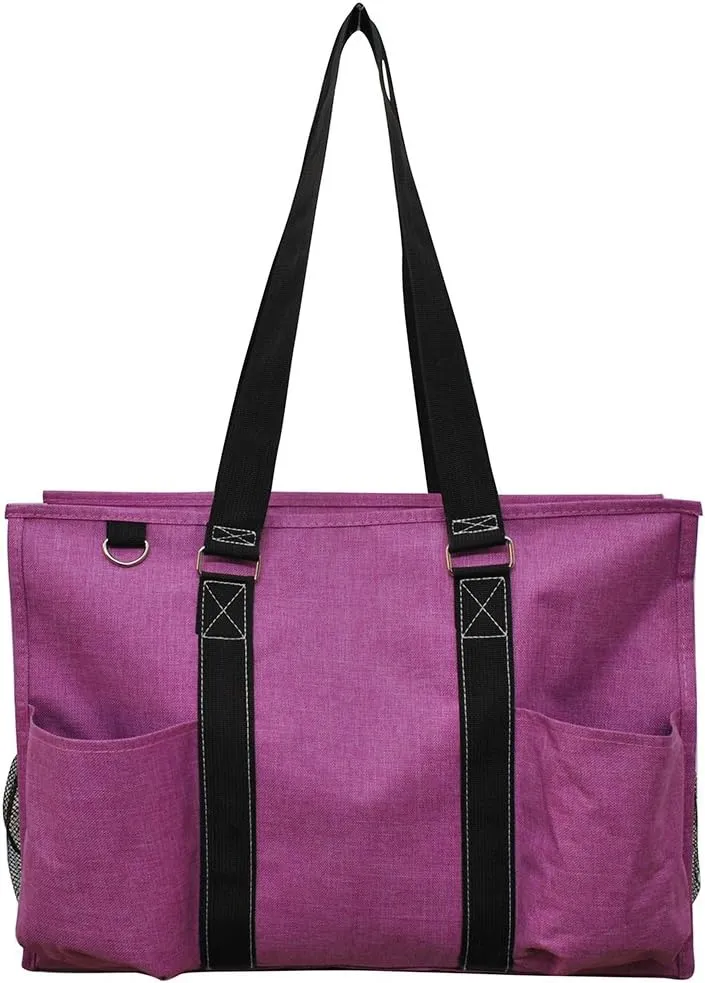 NGIL Crosshatch Solid Print Large Zippered Caddy Organizer Tote Bag (FUSCIA)
