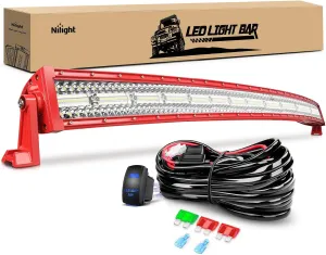 Nilight LED Light Bar 50 Inch Triple Row Spot Flood Combo Lights Red Shell with Wiring Harness Kit for Fog Driving Work Lighting on Off-Road Truck SUV ATV UTV