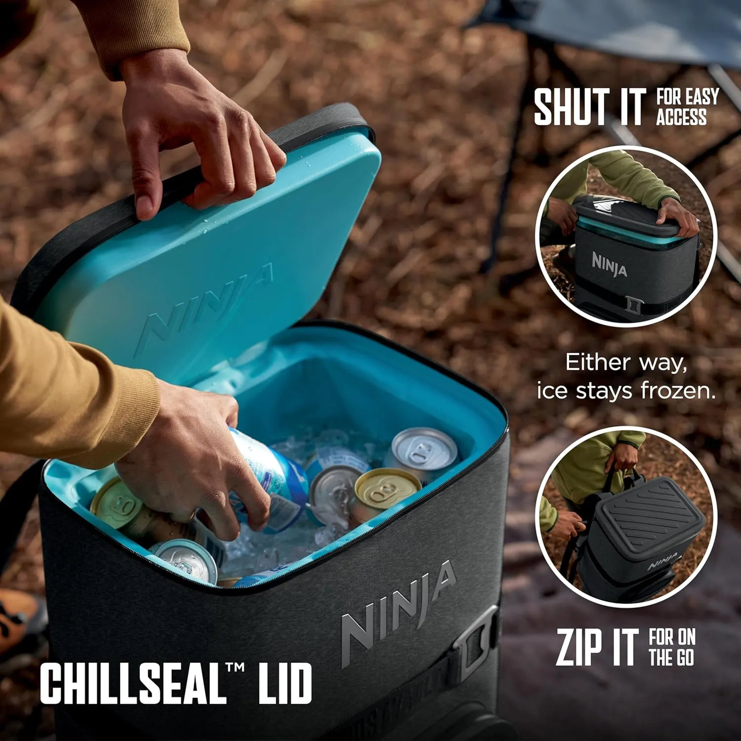 Ninja | Backpack Cooler | FrostVault Go Can Soft Cooler | Leakproof Zipper with Built in Can Opener, 2 Ice Packs & Dry Storage Drawer | for Hiking, Camping & More