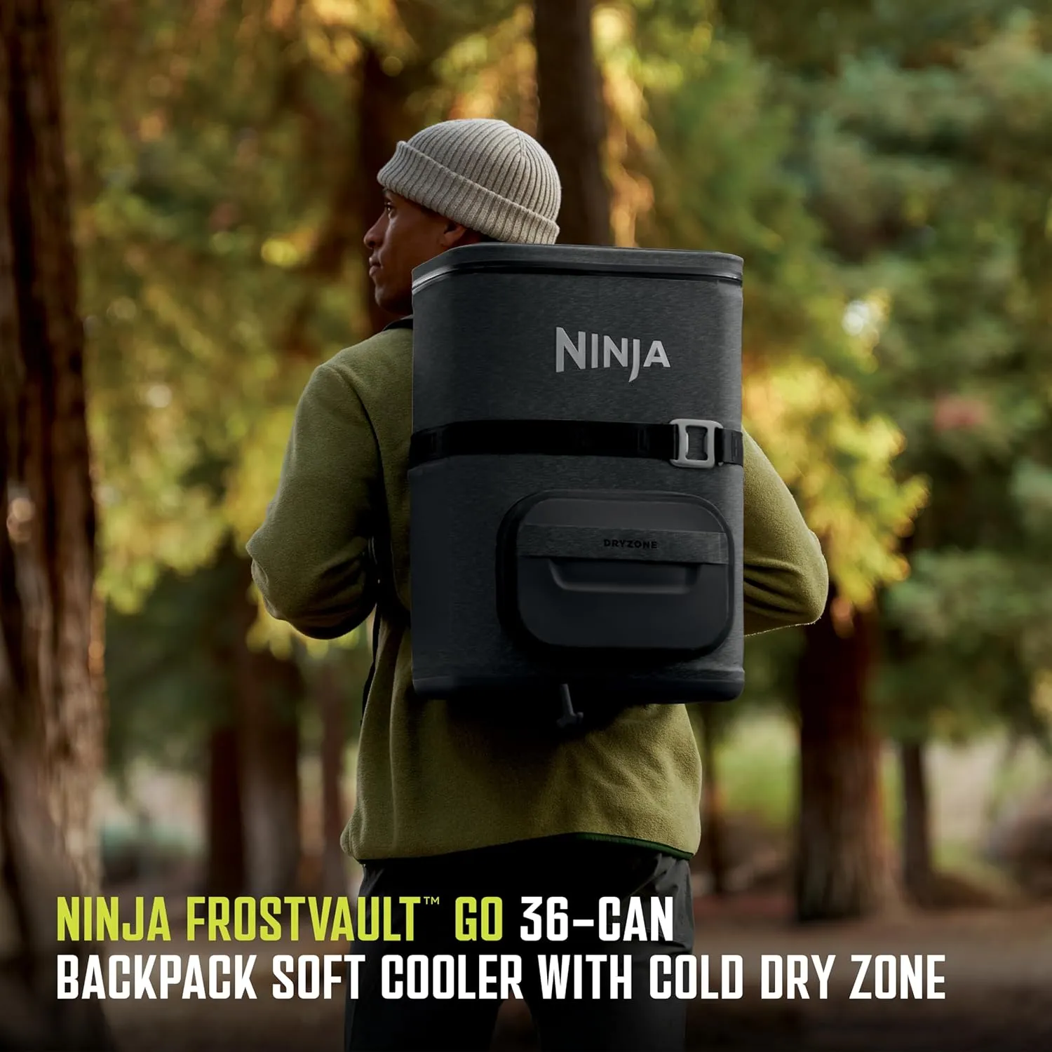 Ninja | Backpack Cooler | FrostVault Go Can Soft Cooler | Leakproof Zipper with Built in Can Opener, 2 Ice Packs & Dry Storage Drawer | for Hiking, Camping & More