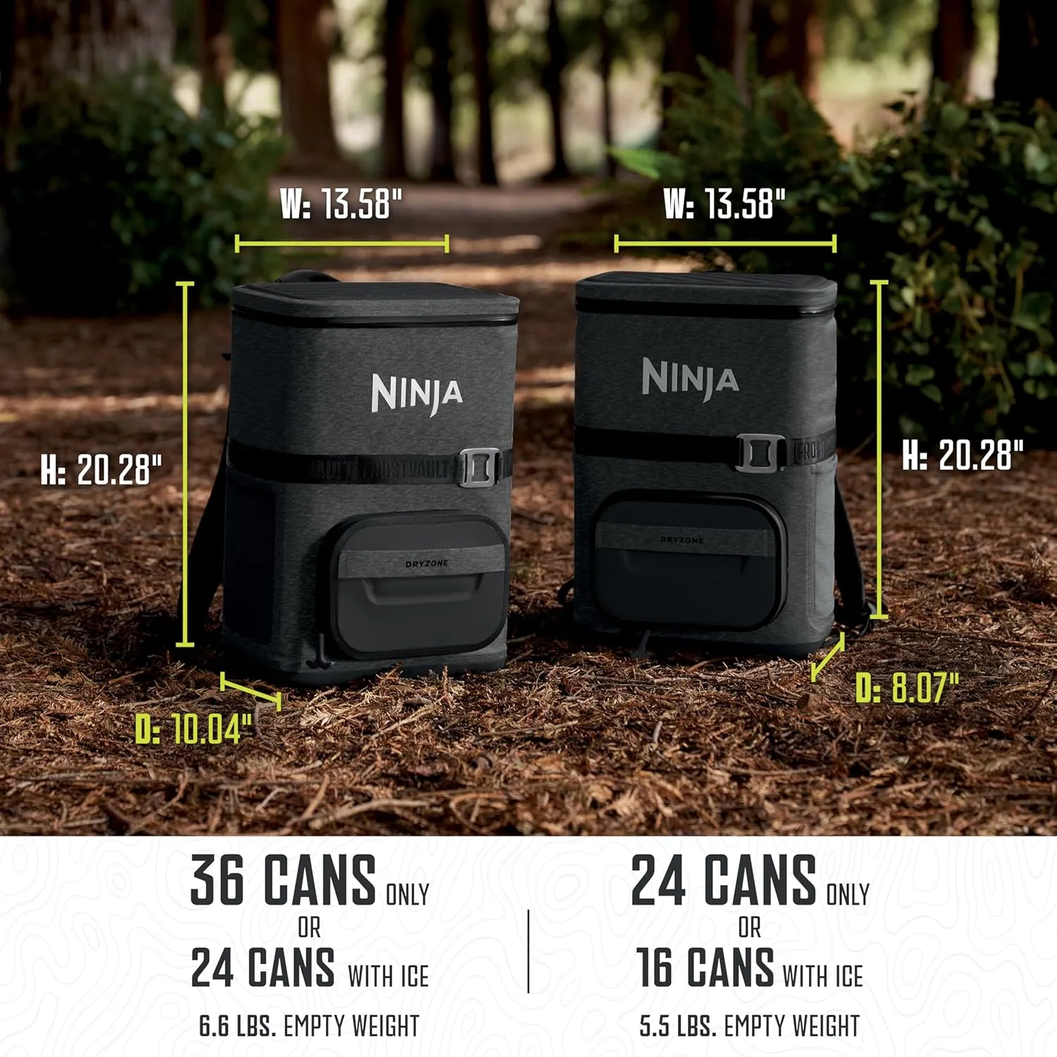 Ninja | Backpack Cooler | FrostVault Go Can Soft Cooler | Leakproof Zipper with Built in Can Opener, 2 Ice Packs & Dry Storage Drawer | for Hiking, Camping & More
