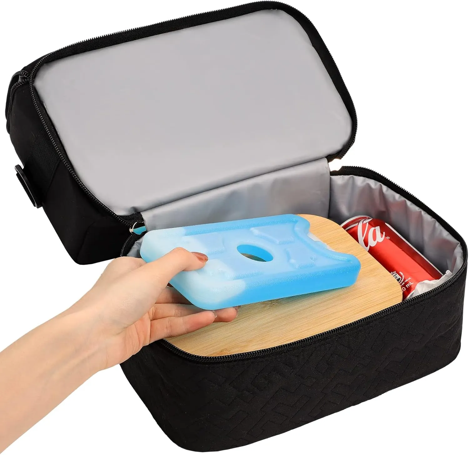 NISHEL Lunch Bag for Women, Insulated Two Separate Compartments Meal Box with Adjustable Shoulder Strap, Leakproof Cooler Case for Work, Black
