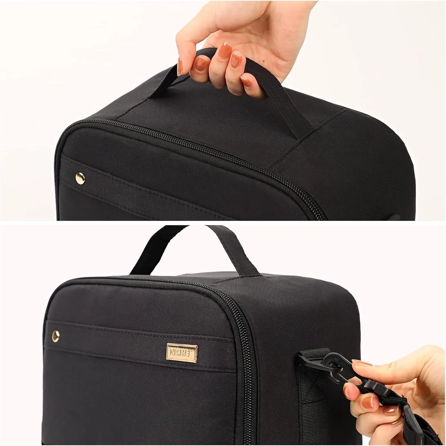 NISHEL Lunch Bag for Women, Insulated Two Separate Compartments Meal Box with Adjustable Shoulder Strap, Leakproof Cooler Case for Work, Black