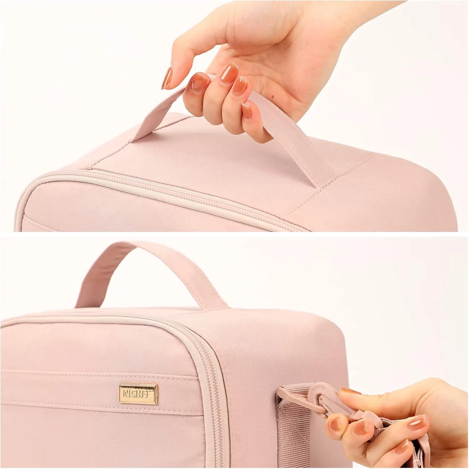 NISHEL Lunch Bag for Women, Insulated Two Separate Compartments Meal Box with Adjustable Shoulder Strap, Leakproof Cooler Case for Work, Pink