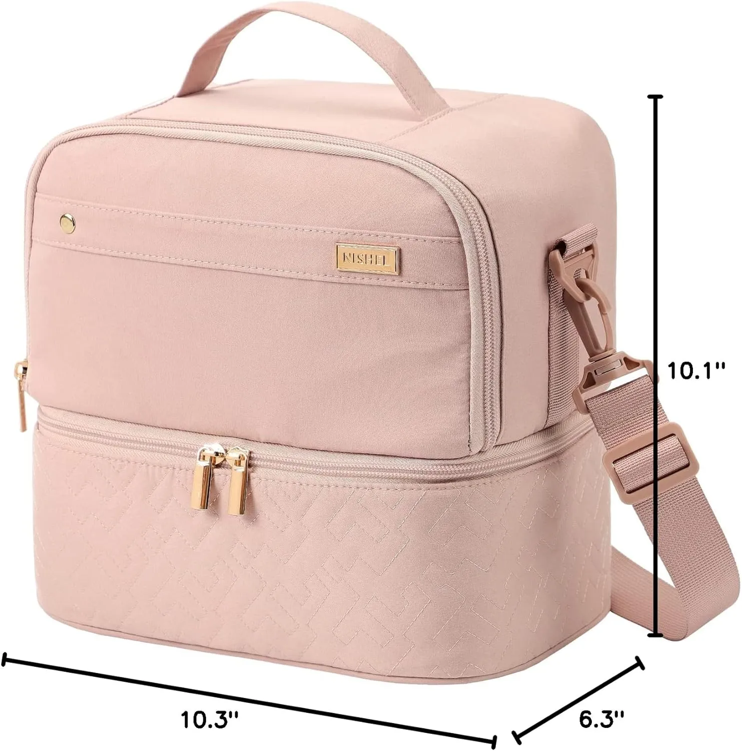 NISHEL Lunch Bag for Women, Insulated Two Separate Compartments Meal Box with Adjustable Shoulder Strap, Leakproof Cooler Case for Work, Pink