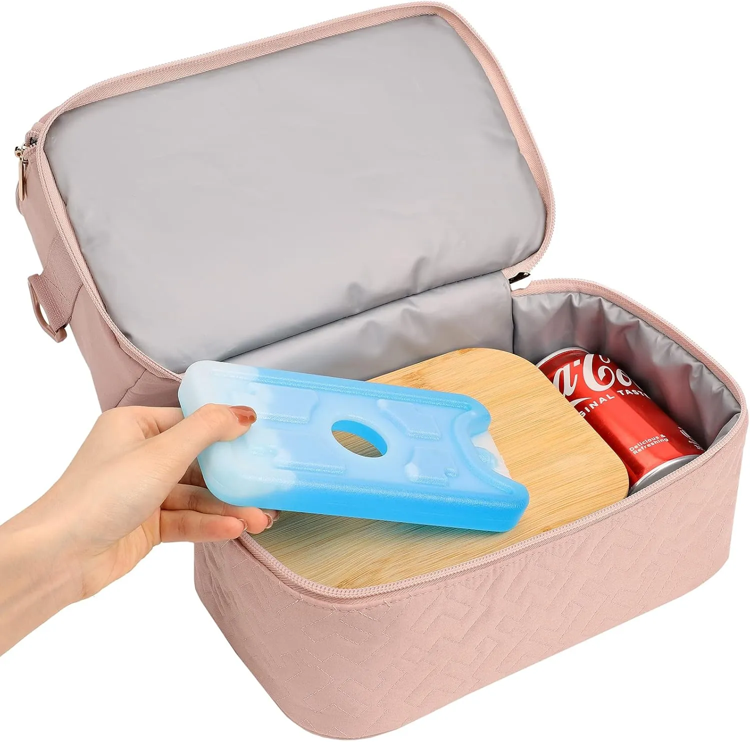 NISHEL Lunch Bag for Women, Insulated Two Separate Compartments Meal Box with Adjustable Shoulder Strap, Leakproof Cooler Case for Work, Pink