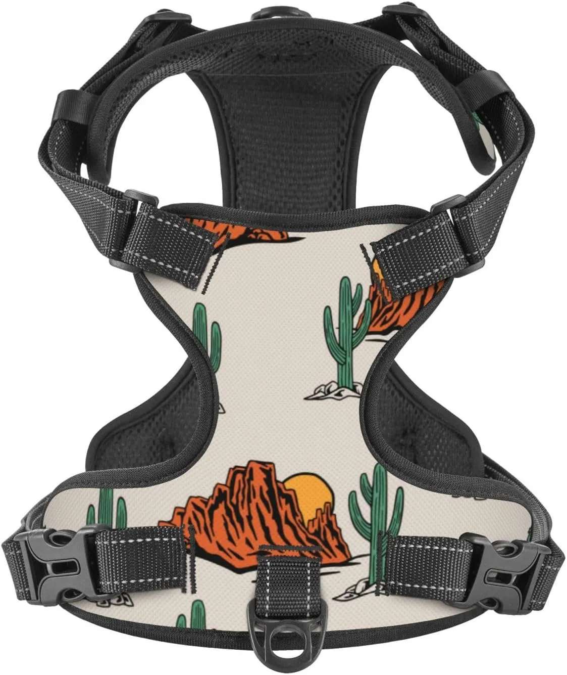 No Pull Dog Harness for X-Large Dogs Easy Walk Dog Vest Adjustable Collars Harnesses & Leashes Set Breathable Oxford Outdoor Walking Safety Reflective Strip Western Theme Cactus Cowboy Prints