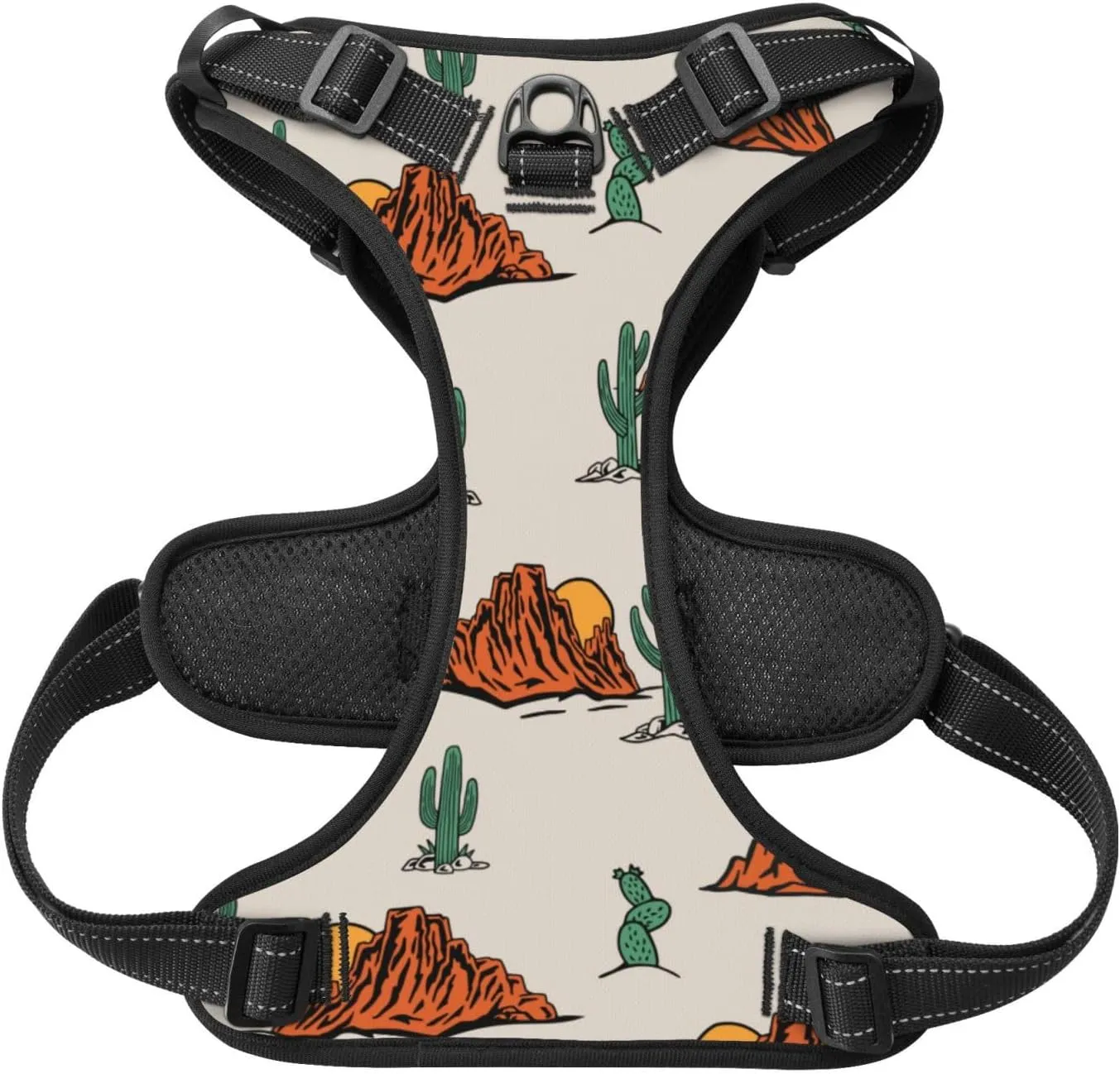 No Pull Dog Harness for X-Large Dogs Easy Walk Dog Vest Adjustable Collars Harnesses & Leashes Set Breathable Oxford Outdoor Walking Safety Reflective Strip Western Theme Cactus Cowboy Prints
