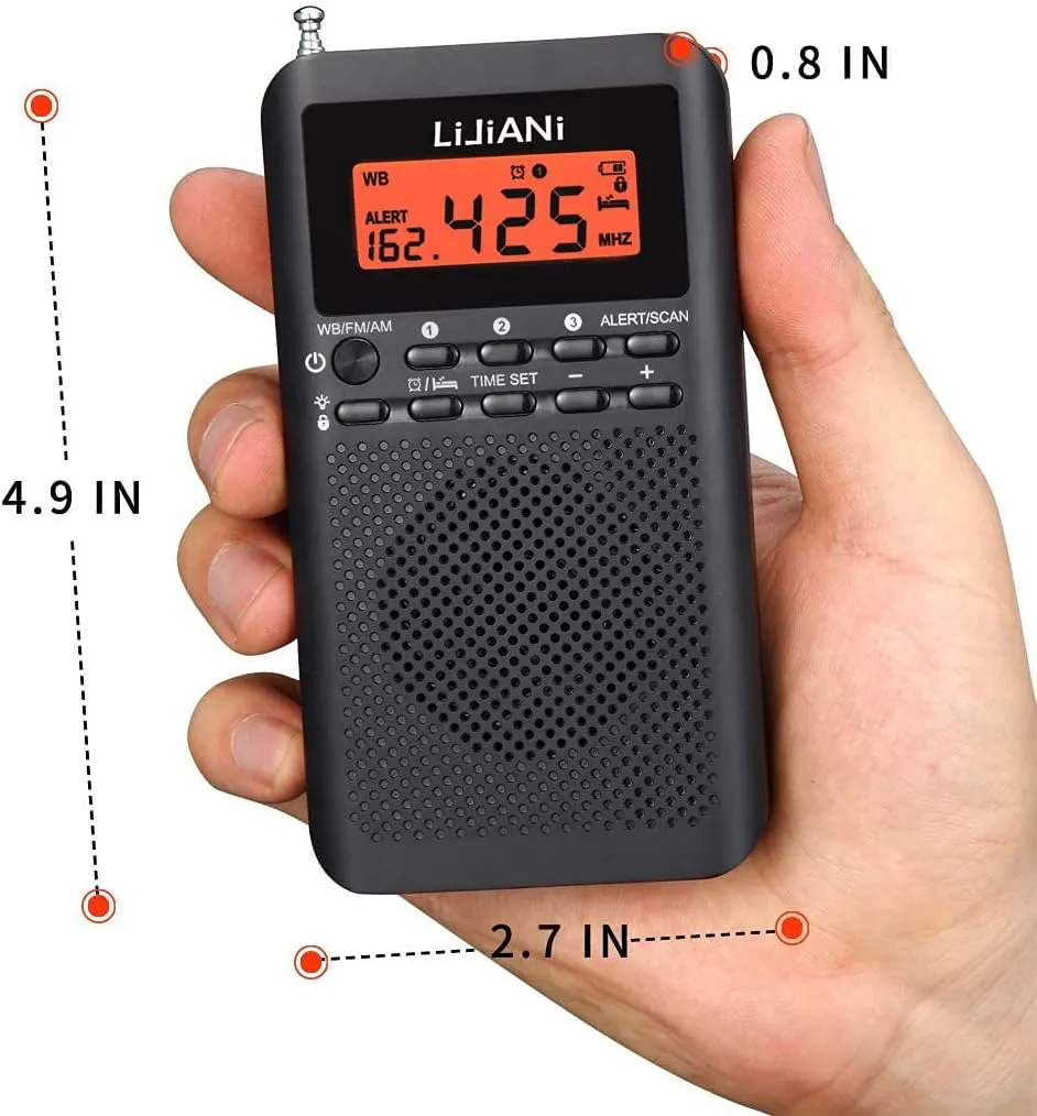 NOAA Weather AM FM Radio Portable Battery Operated by 2 AA Batteries with Stereo Earphone, LCD Display Digital Alarm Clock Sleep Timer,Best Reception,Built in Speaker Best Sound Quality(Black)