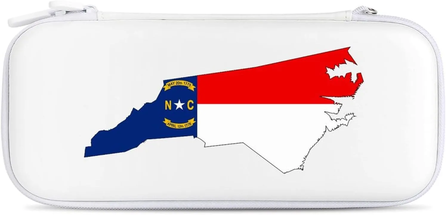 North Carolina State Flag Map Slim Carrying Case with 15 Game Cartridges Compatible with Switch Hard Portable Travel Carry Case