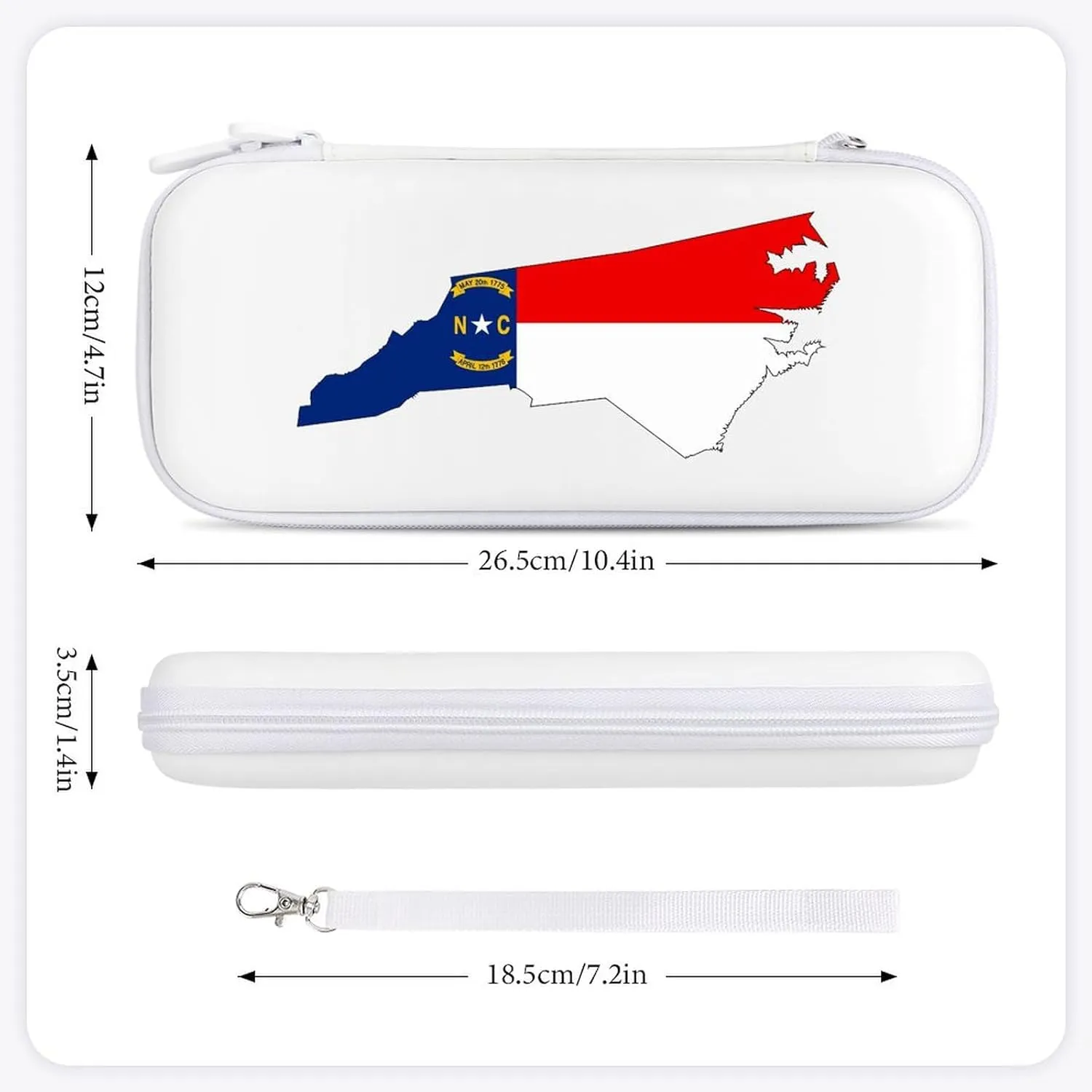 North Carolina State Flag Map Slim Carrying Case with 15 Game Cartridges Compatible with Switch Hard Portable Travel Carry Case