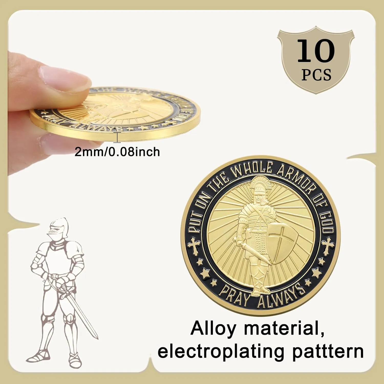 Nosiny 10 Pcs Put on the Whole Armor of God Coin Religious Prayer Coins for Christian Church School(Chic Style)