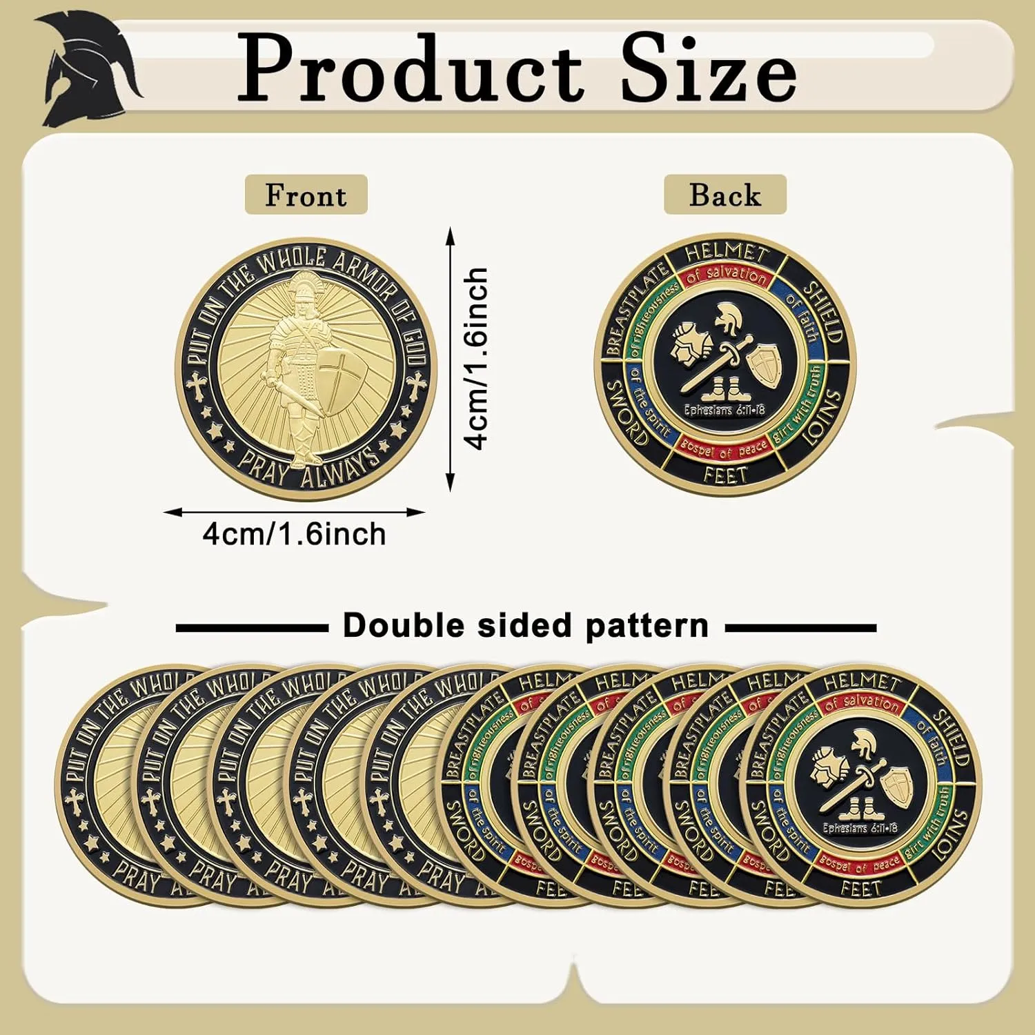 Nosiny 10 Pcs Put on the Whole Armor of God Coin Religious Prayer Coins for Christian Church School(Chic Style)