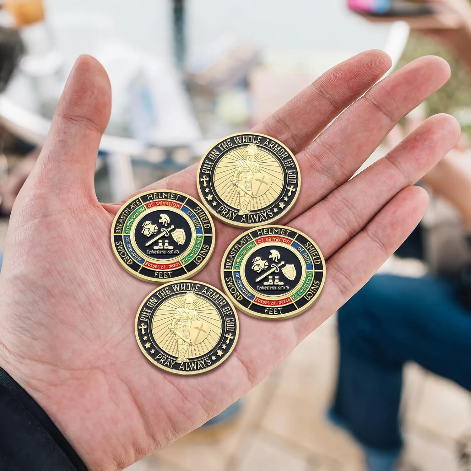 Nosiny 10 Pcs Put on the Whole Armor of God Coin Religious Prayer Coins for Christian Church School(Chic Style)