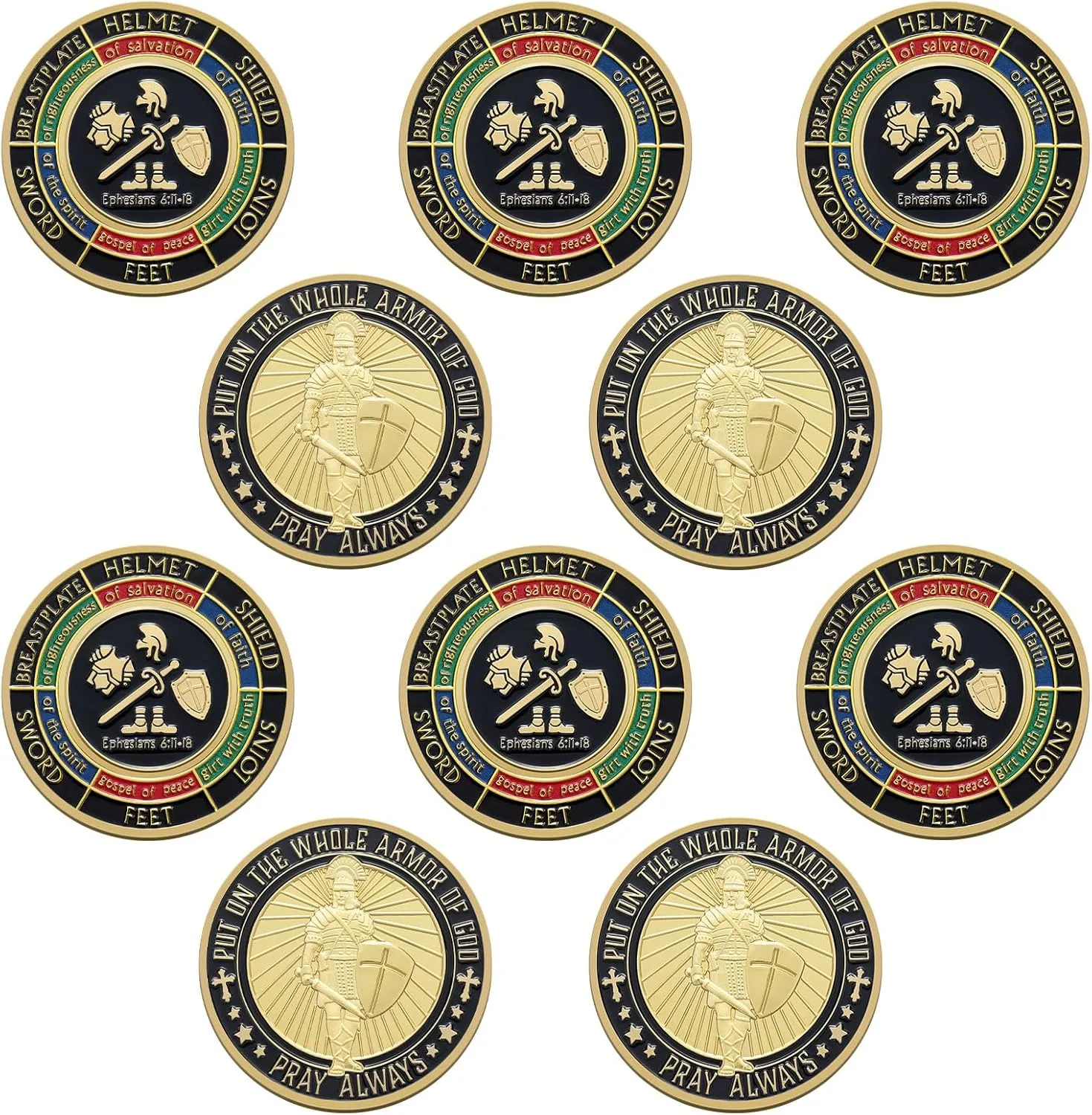 Nosiny 10 Pcs Put on the Whole Armor of God Coin Religious Prayer Coins for Christian Church School(Chic Style)