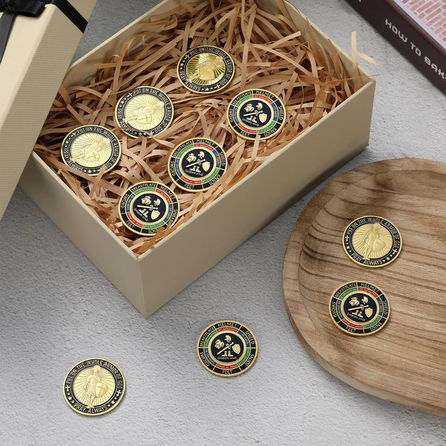 Nosiny 10 Pcs Put on the Whole Armor of God Coin Religious Prayer Coins for Christian Church School(Chic Style)