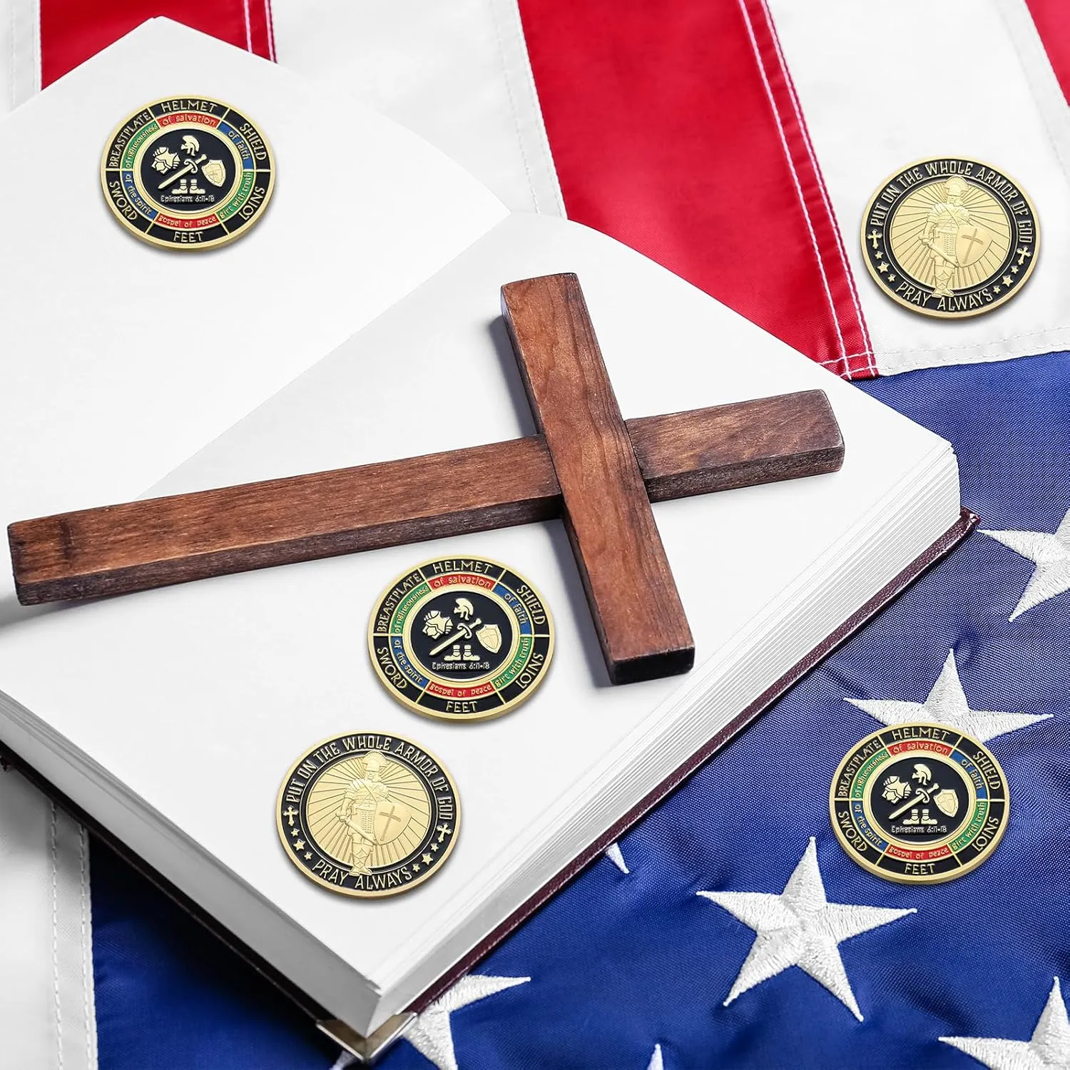 Nosiny 10 Pcs Put on the Whole Armor of God Coin Religious Prayer Coins for Christian Church School(Chic Style)