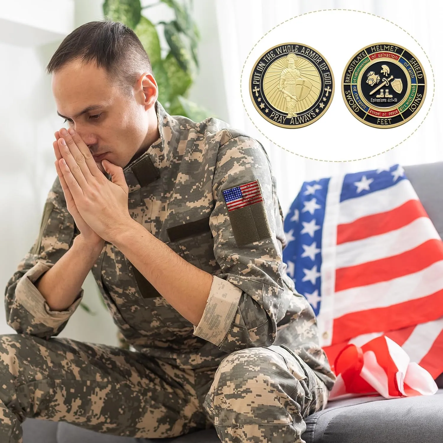 Nosiny 10 Pcs Put on the Whole Armor of God Coin Religious Prayer Coins for Christian Church School(Chic Style)