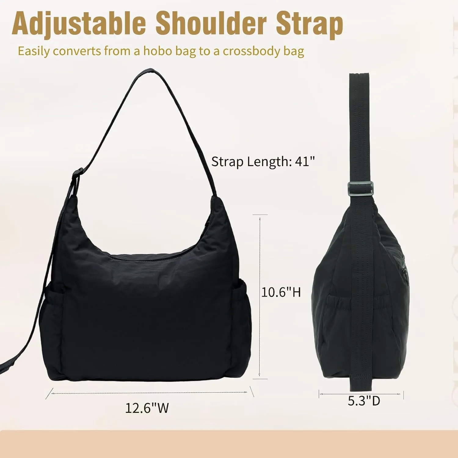 Nylon Hobo Crossbody Bags Lightweight Shoulder Bag Casual Work Travel Handbags 2025 Trendy with Adjustable Quilted Strap
