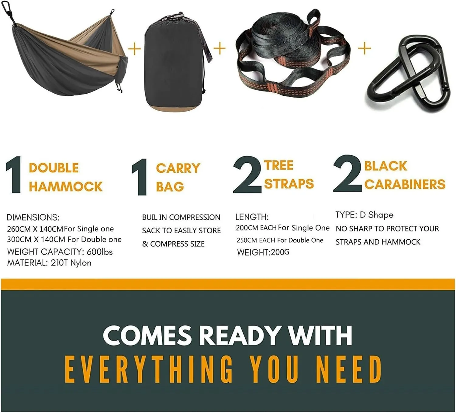 Nylon Parachute Hammock Net Solid Color Parachute Hammock with Hammock Straps and Black Carabiner Camping Survival Travel Double Person Outdoor Furniture Terrace Hammock(Model 1)