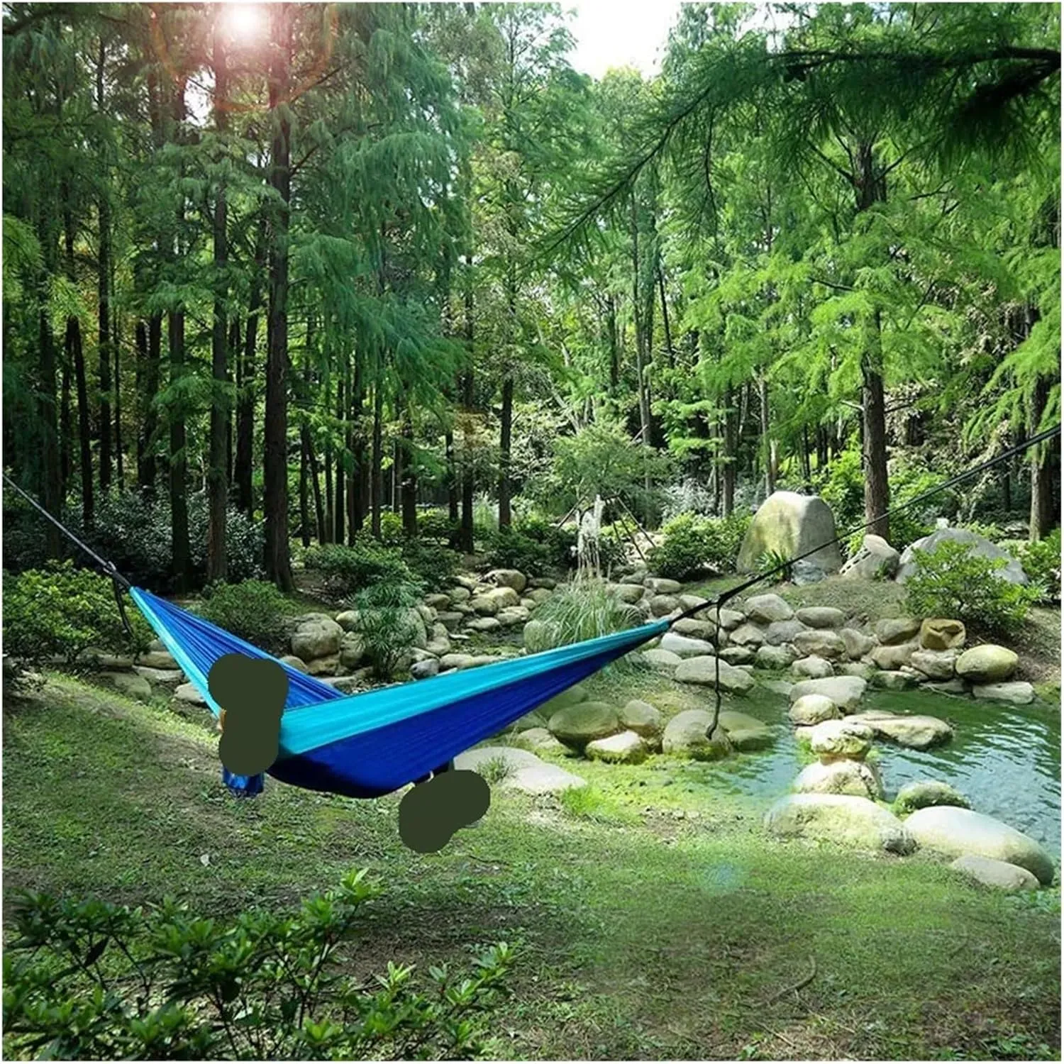 Nylon Parachute Hammock Net Solid Color Parachute Hammock with Hammock Straps and Black Carabiner Camping Survival Travel Double Person Outdoor Furniture Terrace Hammock(Model 1)