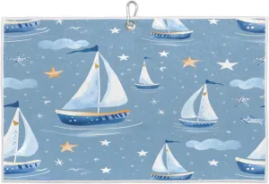 Ocean Sailing Stars Golf Towel with Heavy Duty Carabiner Clip Quick Dry Ultra Absorbent Club Ball Cleaning Towel Golf Accessories for Men Women
