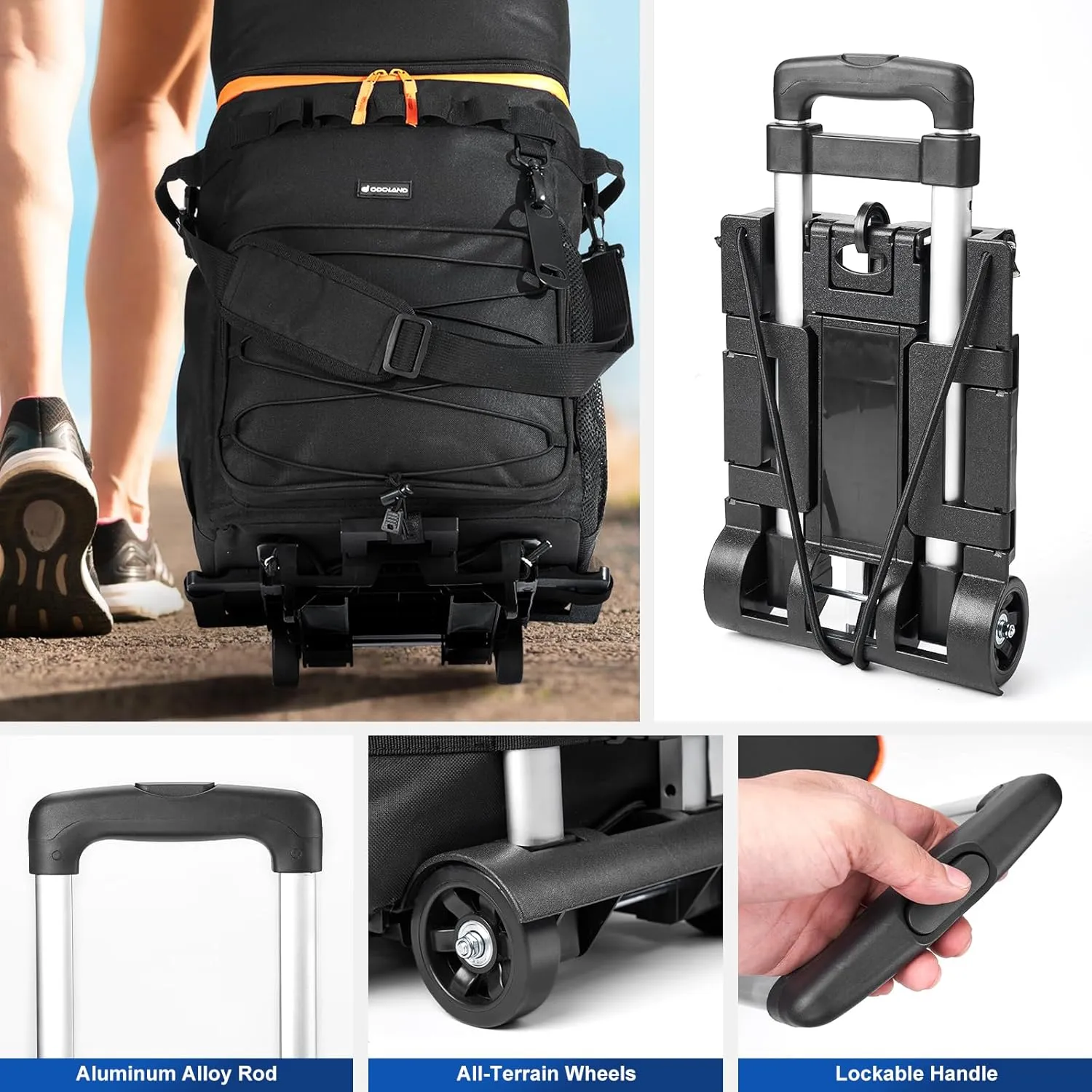 Odoland 48/72 Cans Soft Cooler with Wheels and Handle Collapsible Ice Chest Rolling Coolers on Wheels for Beach Camping Travel and Picnic