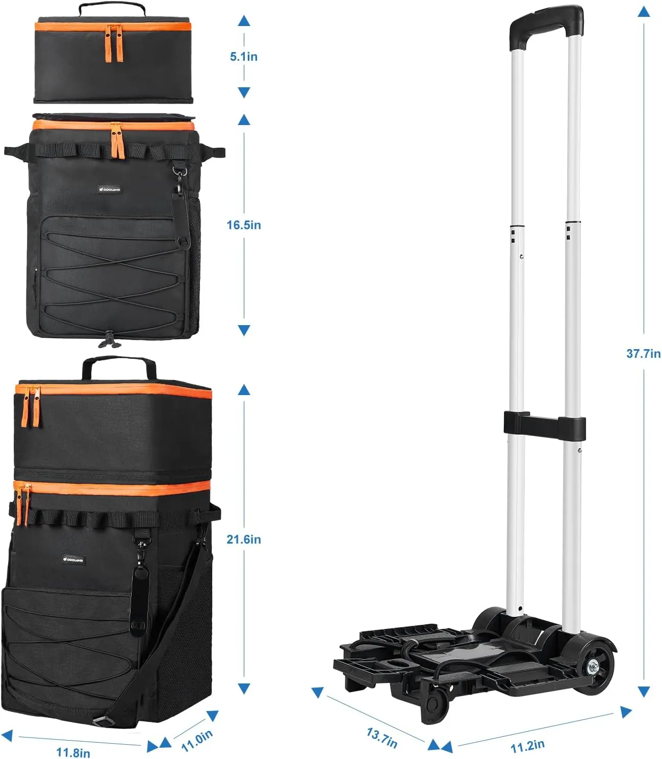 Odoland 48/72 Cans Soft Cooler with Wheels and Handle Collapsible Ice Chest Rolling Coolers on Wheels for Beach Camping Travel and Picnic