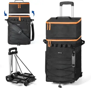 Odoland 48/72 Cans Soft Cooler with Wheels and Handle Collapsible Ice Chest Rolling Coolers on Wheels for Beach Camping Travel and Picnic