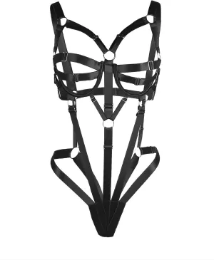 ohyeahlady Womens Strappy Lingerie Sexy Black Bondage Bodysuit Teddy Naughty Strappy Cross Lingerie for Women