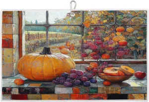 Oil Painting Pumpkin Grapes Golf Towel with Heavy Duty Carabiner Clip Quick Dry Ultra Absorbent Club Ball Cleaning Towel Golf Accessories for Men Women