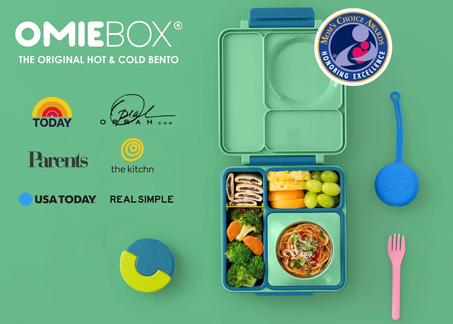 Omie OmieBox Bento Box for Kids - Insulated Lunch Box with Leak Proof Thermos Food Jar - 3 Compartments, 2 Temperature Zones - (Meadow) (Single)
