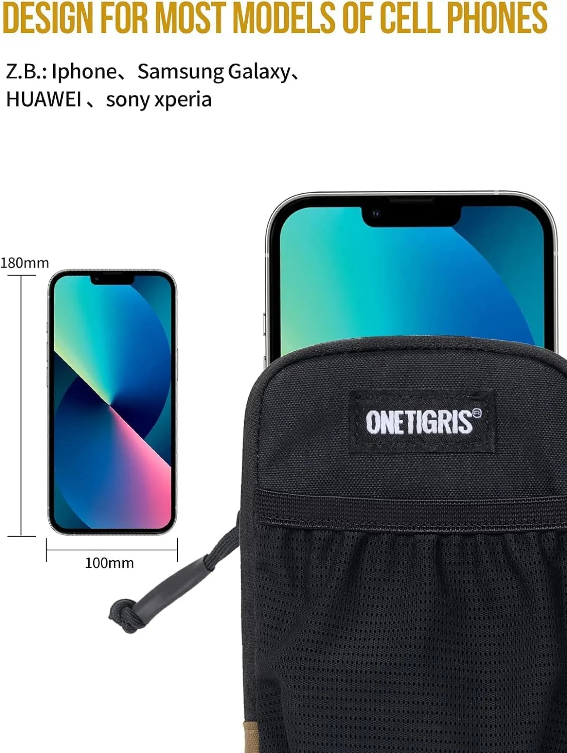 OneTigris Cell Phone Holster - Phone Belt Holder Molle Phone Pouch for Belt with Loop, Holds 4.7"-6.5" Phones in Black