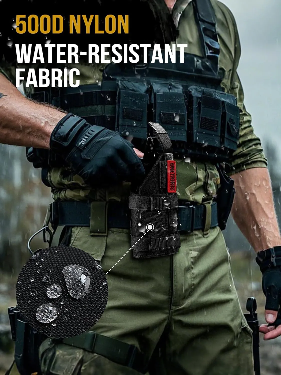 OneTigris Gun Holster Right Handed Nylon Pistol Holster for Most Compact Medium Full Size Pistol 1911 Glock17/19/20/21/45 M&P Shield 9mm with Under Barrel Attachment