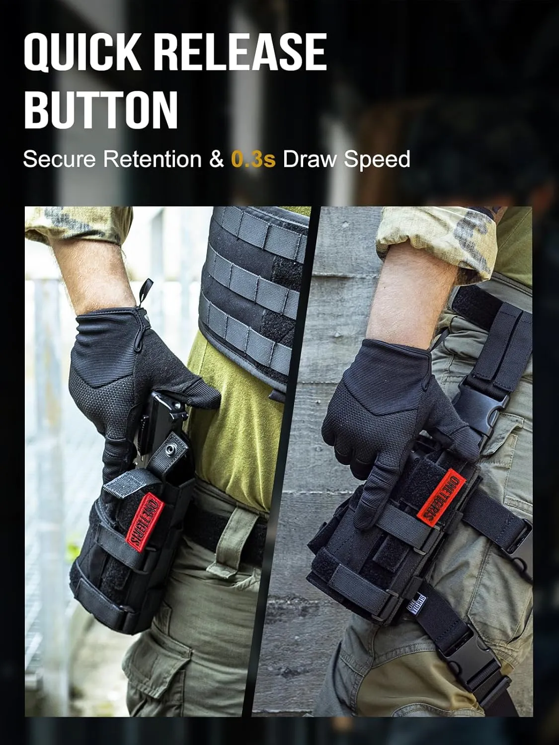OneTigris Gun Holster Right Handed Nylon Pistol Holster for Most Compact Medium Full Size Pistol 1911 Glock17/19/20/21/45 M&P Shield 9mm with Under Barrel Attachment