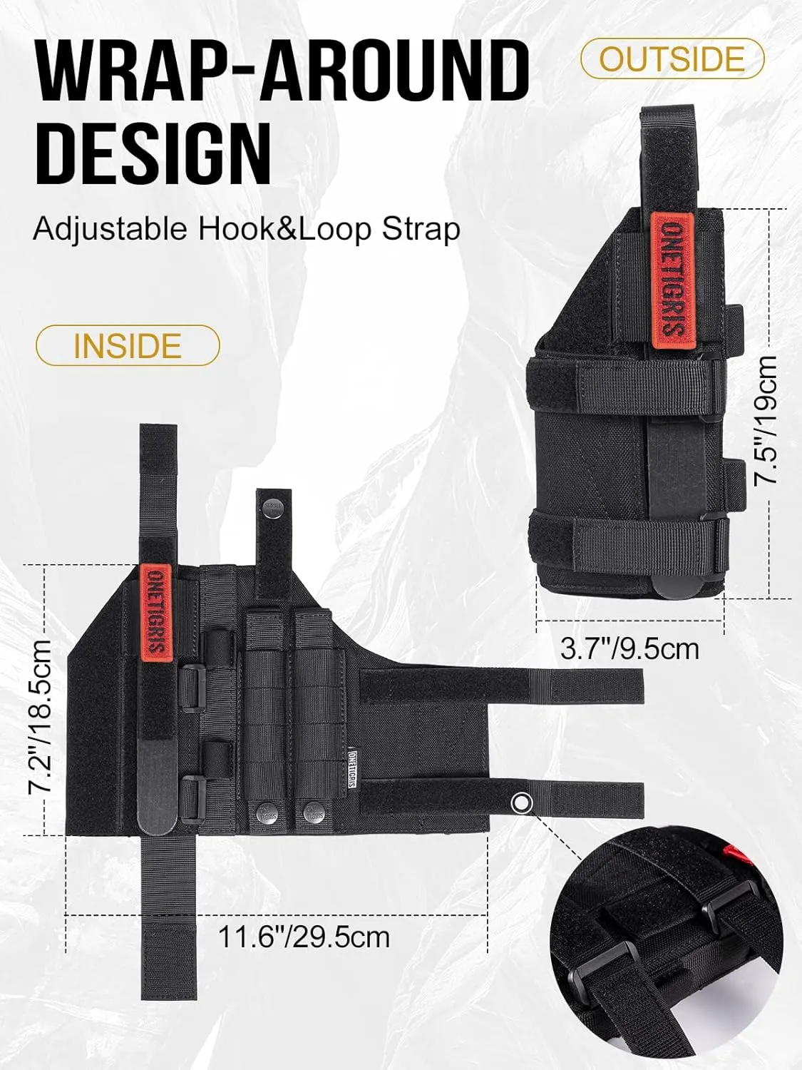 OneTigris Gun Holster Right Handed Nylon Pistol Holster for Most Compact Medium Full Size Pistol 1911 Glock17/19/20/21/45 M&P Shield 9mm with Under Barrel Attachment
