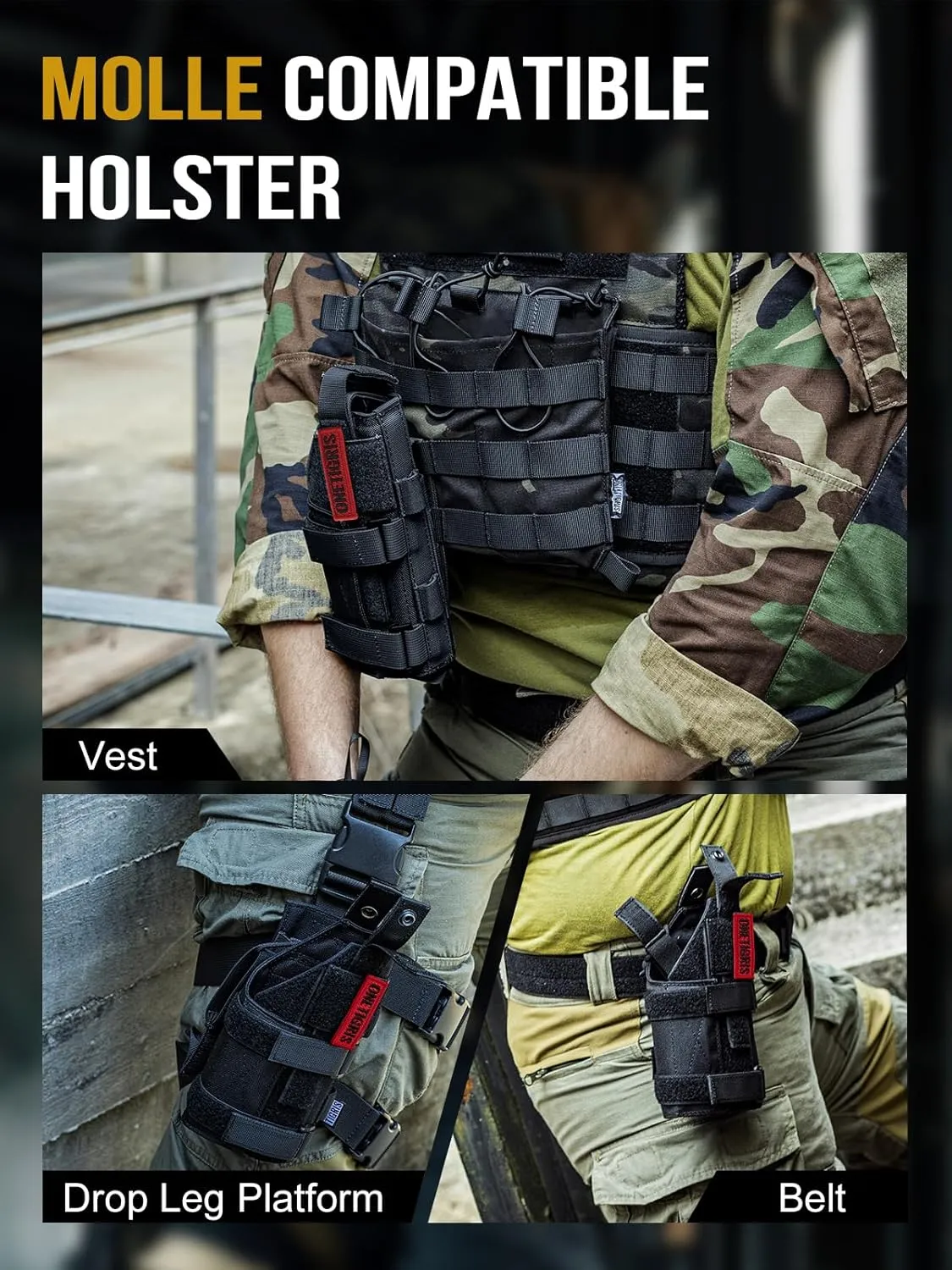 OneTigris Gun Holster Right Handed Nylon Pistol Holster for Most Compact Medium Full Size Pistol 1911 Glock17/19/20/21/45 M&P Shield 9mm with Under Barrel Attachment