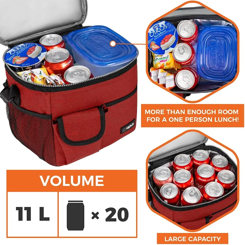 opux Insulated Lunch Bag for Men Women, Leakproof Heather Red Lunch Box for Work, Portable Soft Lunch Cooler Bag with Shoulder Strap, Adult Lunchbox Lunch Pail for Kid Boy Girl School, 18 Can/10L