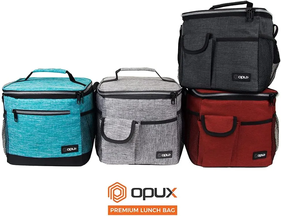 opux Insulated Lunch Bag for Men Women, Leakproof Heather Red Lunch Box for Work, Portable Soft Lunch Cooler Bag with Shoulder Strap, Adult Lunchbox Lunch Pail for Kid Boy Girl School, 18 Can/10L
