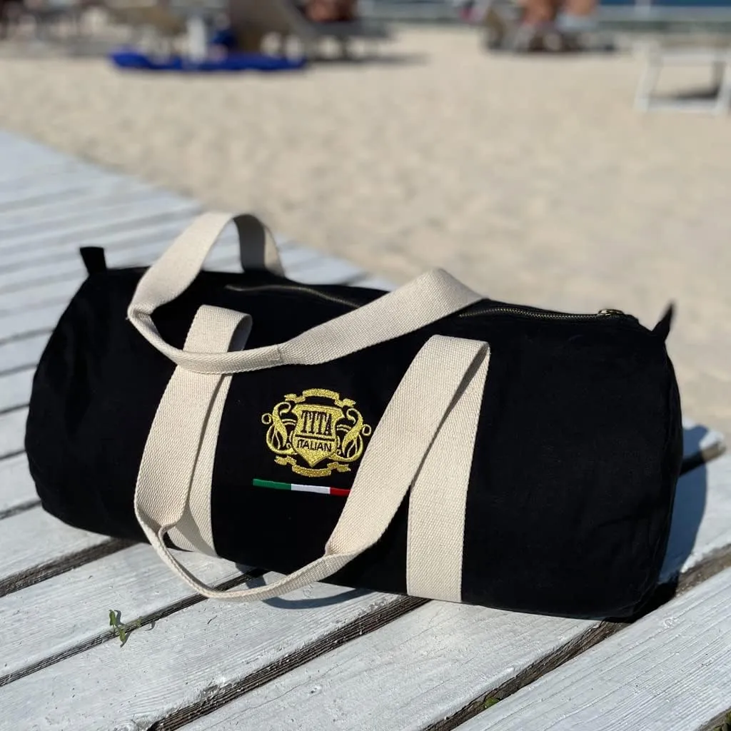 Organic Cotton round Duffel Bag (Black with Gold)