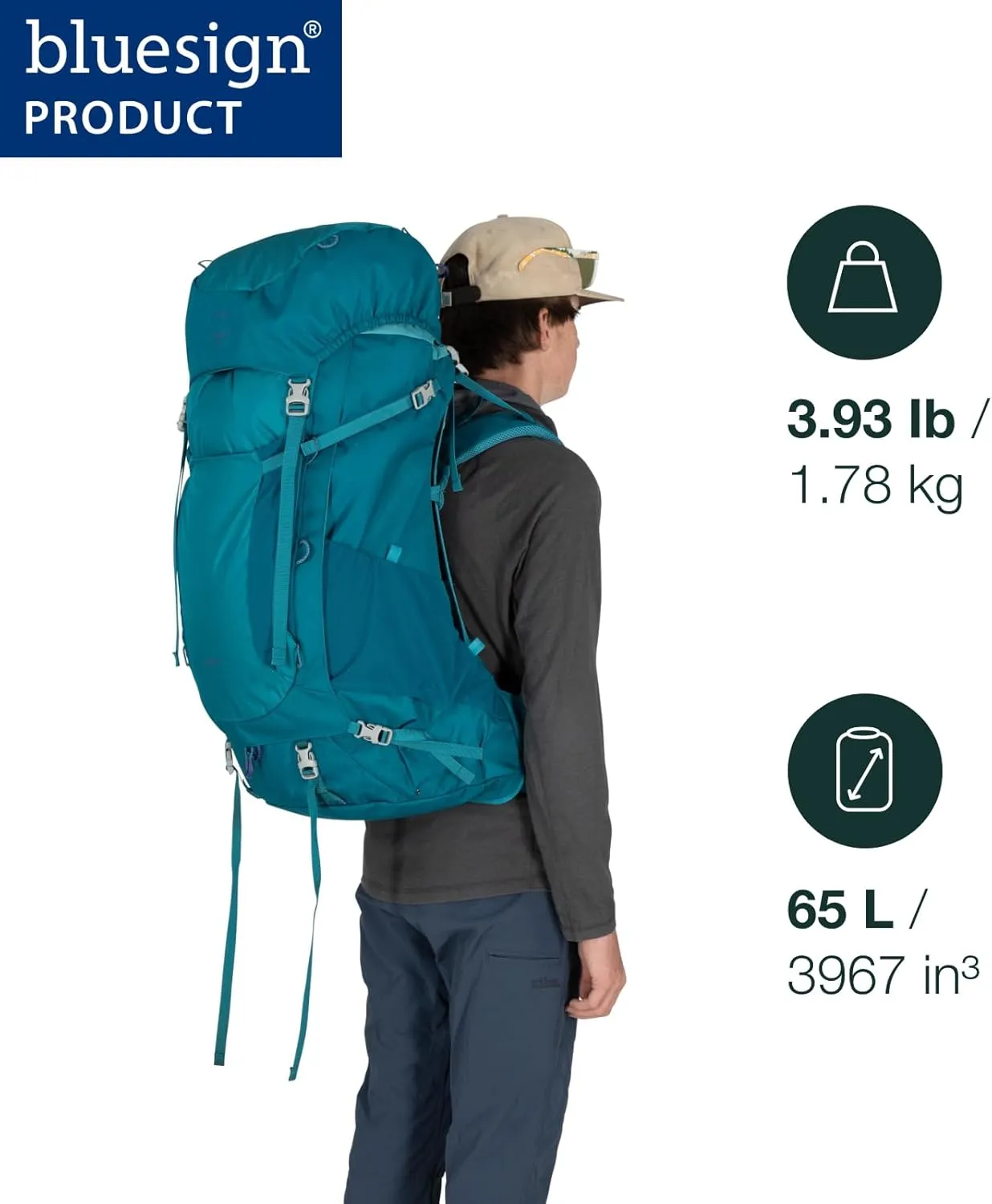 Osprey Ace 65L Kids' Backpacking Backpack, Green Canopy