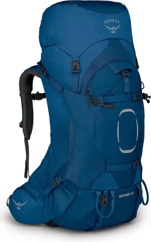 Osprey Aether 55L Men's Backpacking Backpack, Deep Water Blue, S/M