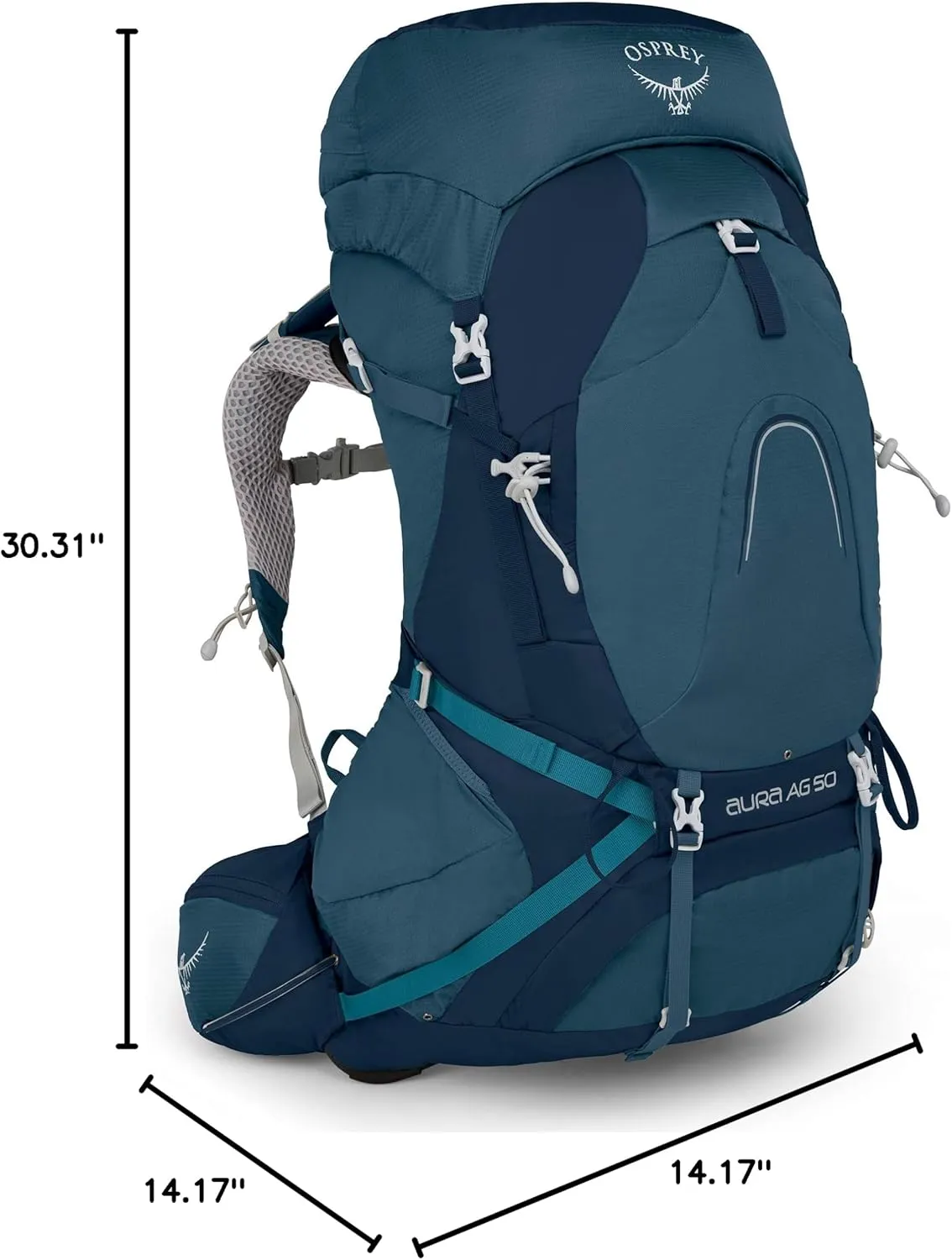 Osprey Aura AG 50L Women's Backpacking Backpack, Challenger Blue, X-Small